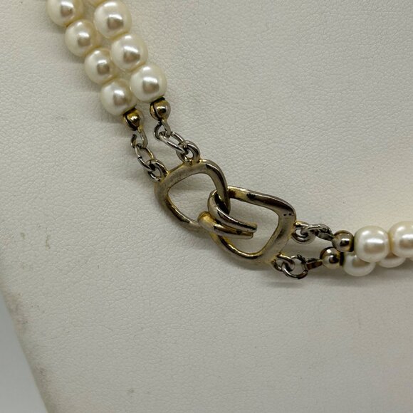Vintage Faux Pearl Choker Double Strand Necklace With Ornate Pendant Prom Formal - Picture 4 of 15
